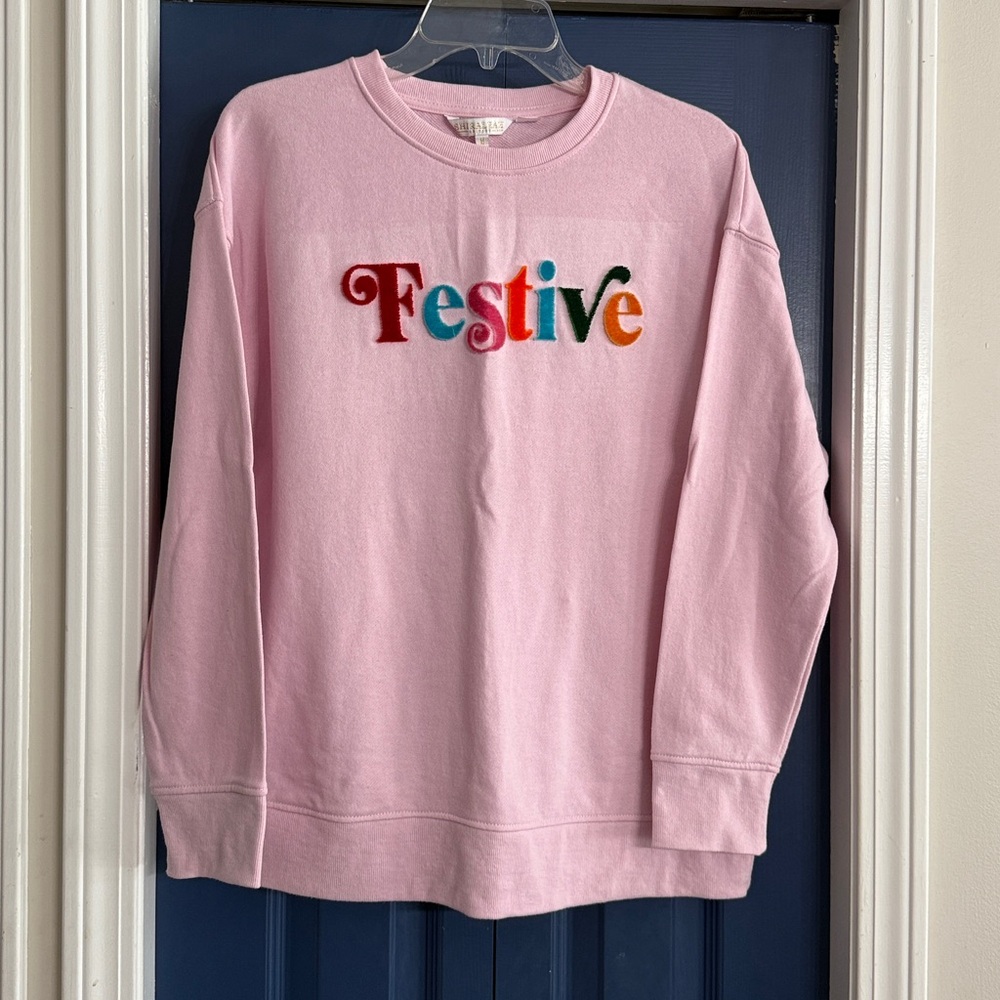 Shiraleah Pink “Festive” Holiday Sweatshirt Size Medium - Picture 2 of 6